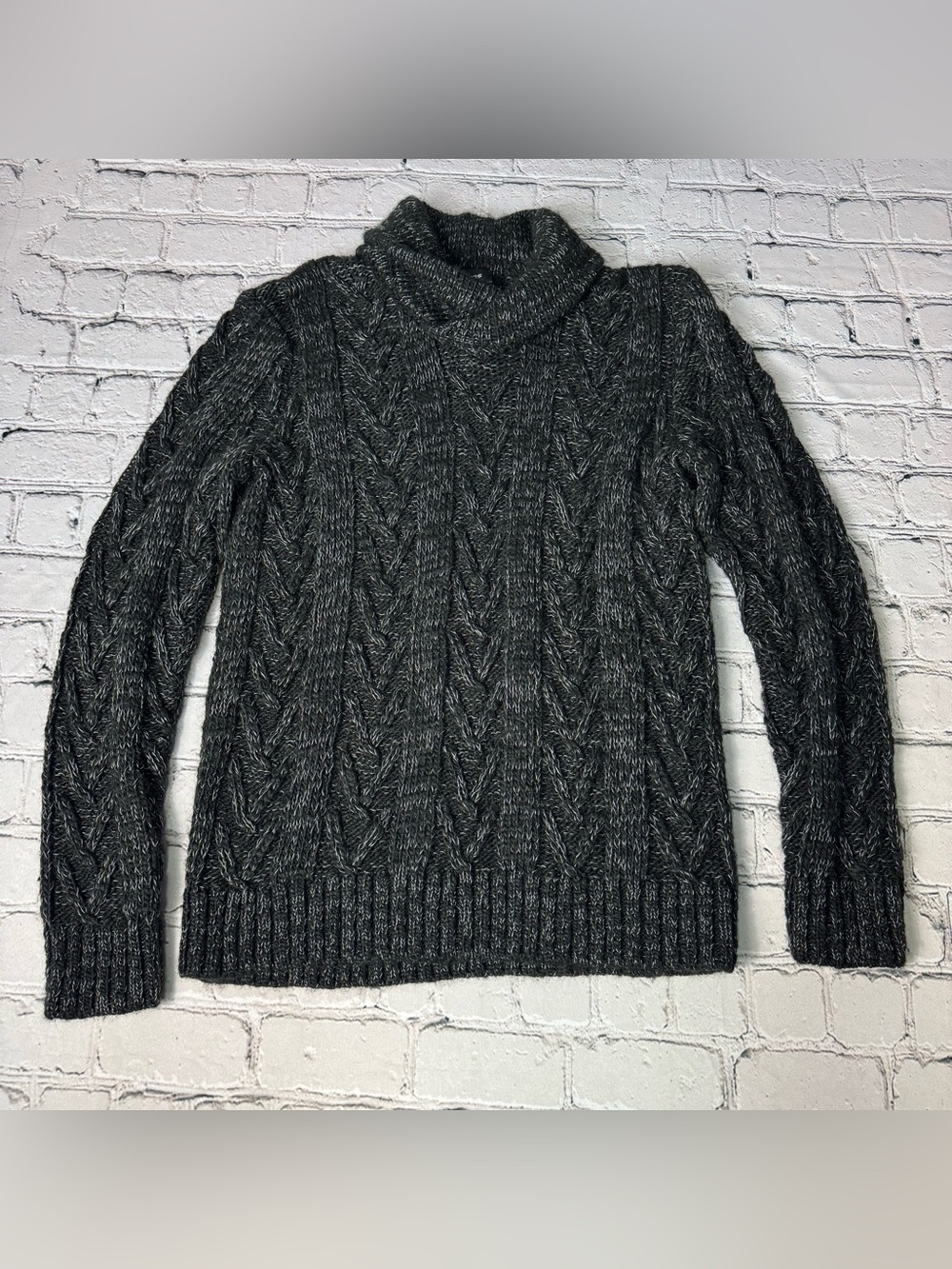 Express Wool Alpaca Blend Black White Marbled Cable Knit Mockneck Sweater Size M